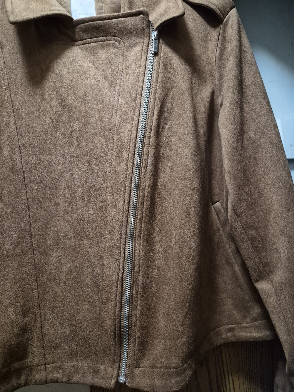 LC Lauren Conrad Asymmetric Faux Suede Moto Jacket - Brown - Picture 3 of 10